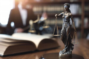 advogado especialista em golpe do consignado: imagem de um escritório com foco na estatua da deusa da justia
